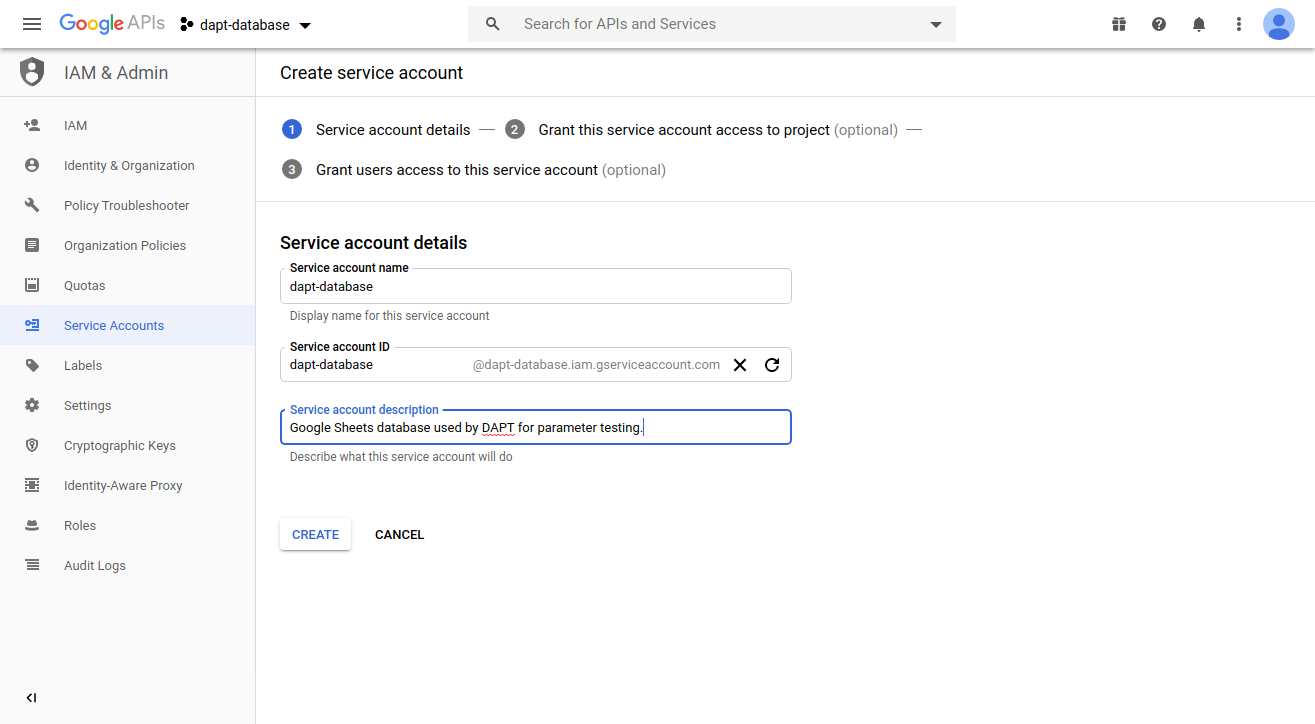 Create credentials for a service account, part 1