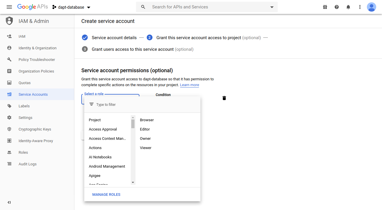 Create credentials for a service account, part 2